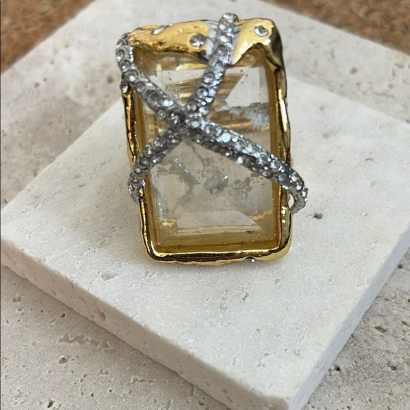 Alexis Bittar Gold and Silver Statement Ring with Crystal Accent - Picture 1 of 6